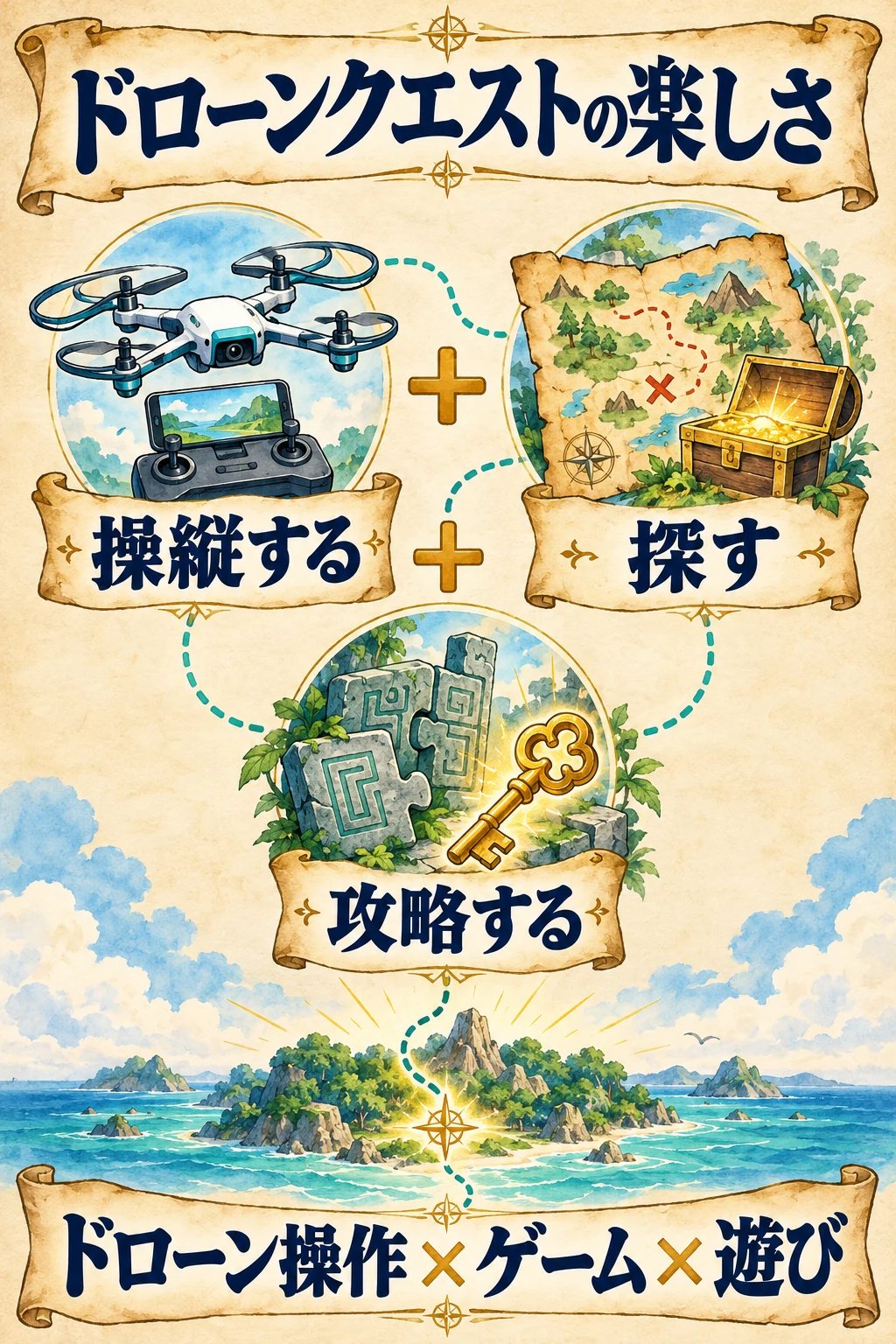 操縦する、探す、攻略するを組み合わせたドローンクエストの楽しさ。ドローン操作×ゲーム×遊び。
