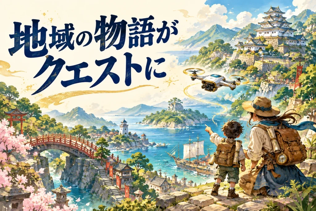 地域の物語がクエストに。全国で広がるドローンの遊びのイメージイラスト